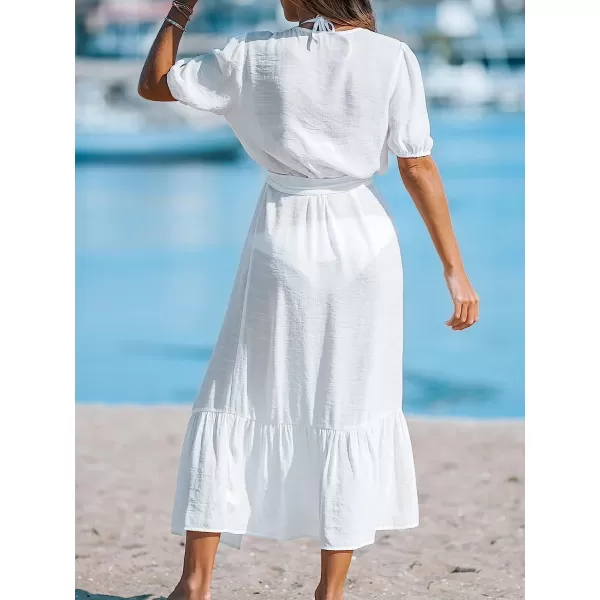imageCUPSHE Women OpenFront CoverUp Kimono Short Sleeves Cover Up Dress Casual Summer Longline Hem Cover UpsWhite