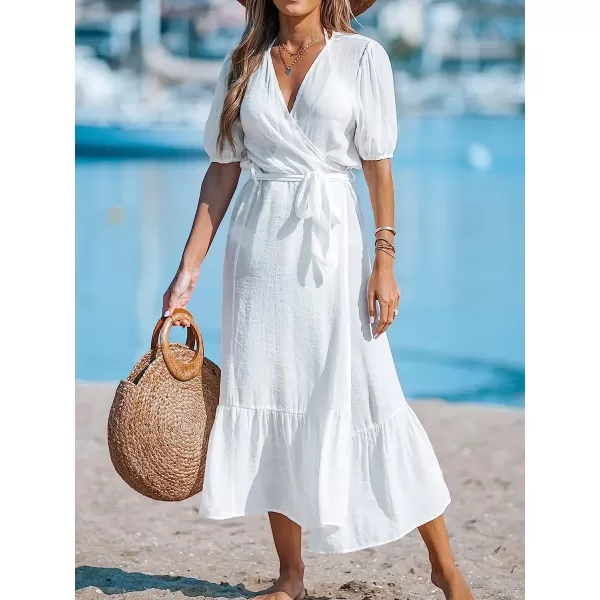 imageCUPSHE Women OpenFront CoverUp Kimono Short Sleeves Cover Up Dress Casual Summer Longline Hem Cover UpsWhite