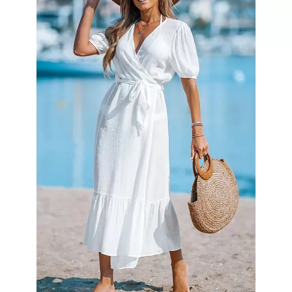 imageCUPSHE Women OpenFront CoverUp Kimono Short Sleeves Cover Up Dress Casual Summer Longline Hem Cover UpsWhite