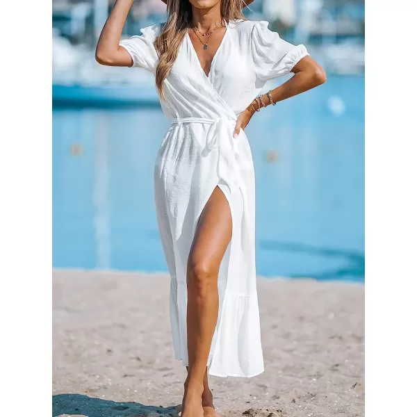 imageCUPSHE Women OpenFront CoverUp Kimono Short Sleeves Cover Up Dress Casual Summer Longline Hem Cover UpsWhite