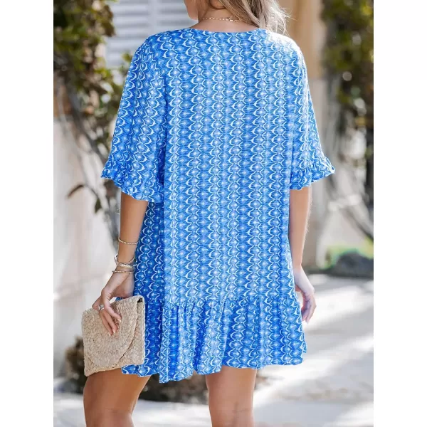 imageCUPSHE Women Ornate Print Buttoned CoverUp Dress Short Sleeves V Neck Cover Up SummerBlue