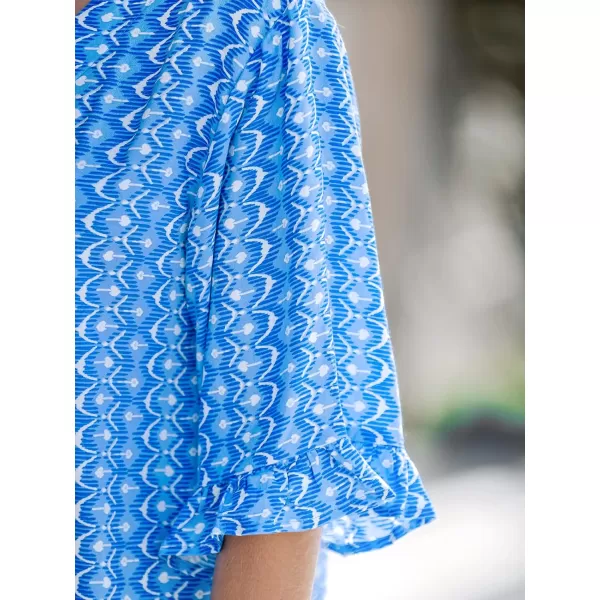 imageCUPSHE Women Ornate Print Buttoned CoverUp Dress Short Sleeves V Neck Cover Up SummerBlue