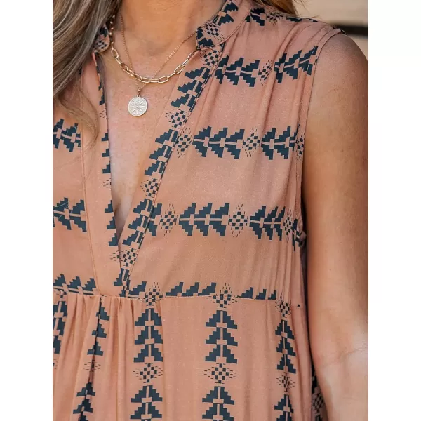 imageCUPSHE Women Paisley Mini Dress V Neck Sleeveless Ruffled Tiered Beach Summer DressBrown Paisley