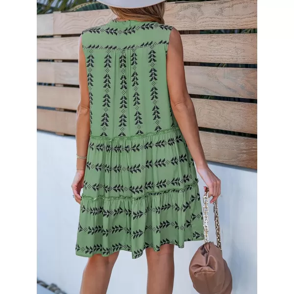imageCUPSHE Women Paisley Mini Dress V Neck Sleeveless Ruffled Tiered Beach Summer DressGreen Paisley