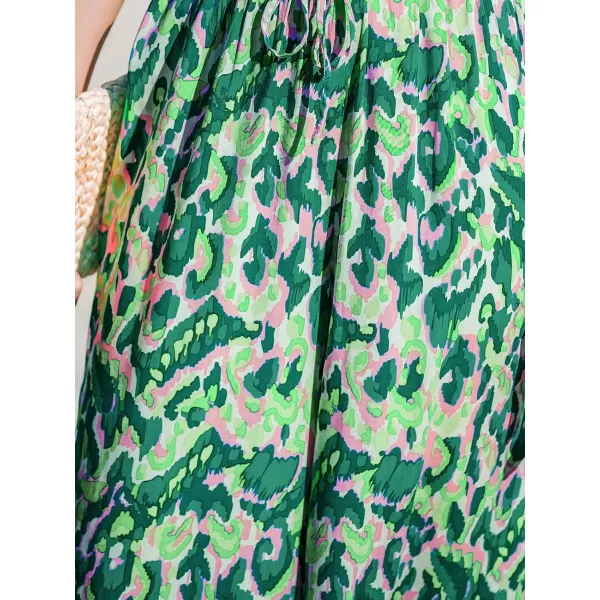 imageCUPSHE Women Pants Abstract Pritn Wide Leg Loose Fit Waist Tie Long Pant Casual BeachGreen