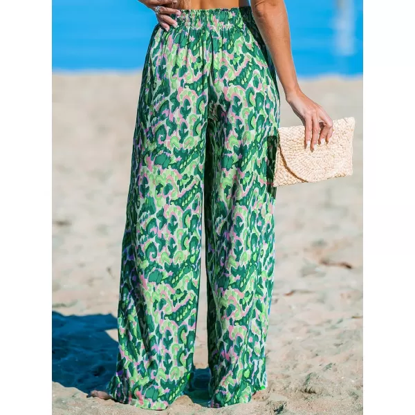 imageCUPSHE Women Pants Abstract Pritn Wide Leg Loose Fit Waist Tie Long Pant Casual BeachGreen