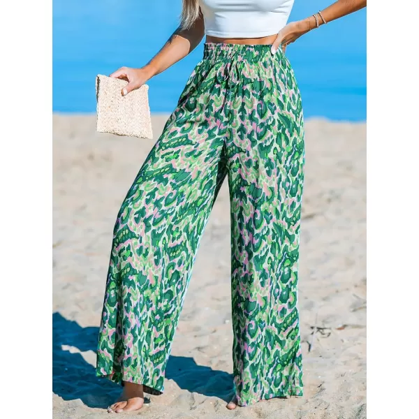 imageCUPSHE Women Pants Abstract Pritn Wide Leg Loose Fit Waist Tie Long Pant Casual BeachGreen