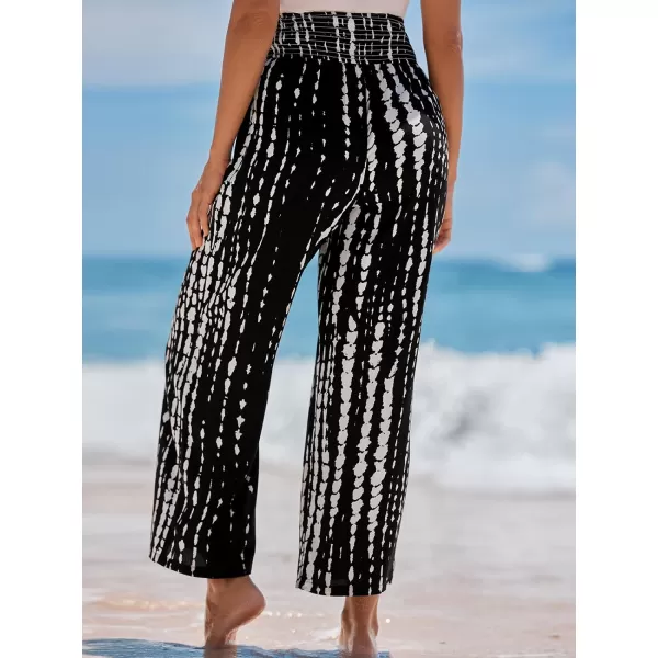 imageCUPSHE Women Pants Abstract Smocked Waist Long Pant Wide Leg Pant CasualBlack