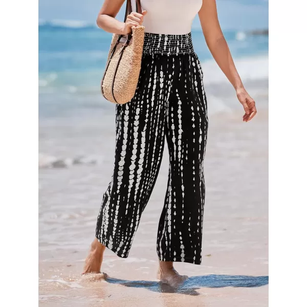 imageCUPSHE Women Pants Abstract Smocked Waist Long Pant Wide Leg Pant CasualBlack