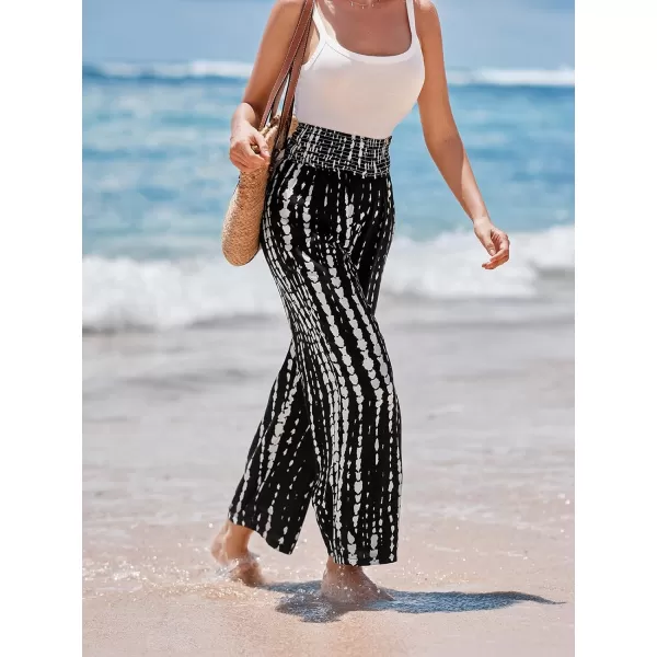 imageCUPSHE Women Pants Abstract Smocked Waist Long Pant Wide Leg Pant CasualBlack