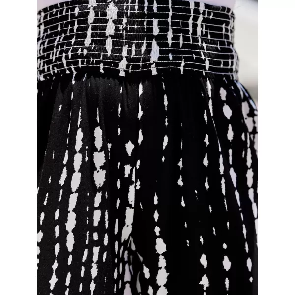 imageCUPSHE Women Pants Abstract Smocked Waist Long Pant Wide Leg Pant CasualBlack