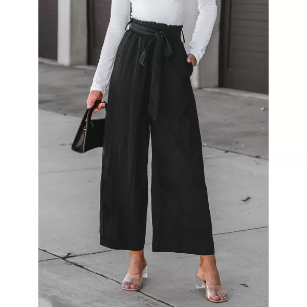 imageCUPSHE Women Pants Belted Straight Leg Pants Wide Leg Pant Casual DressyBlack