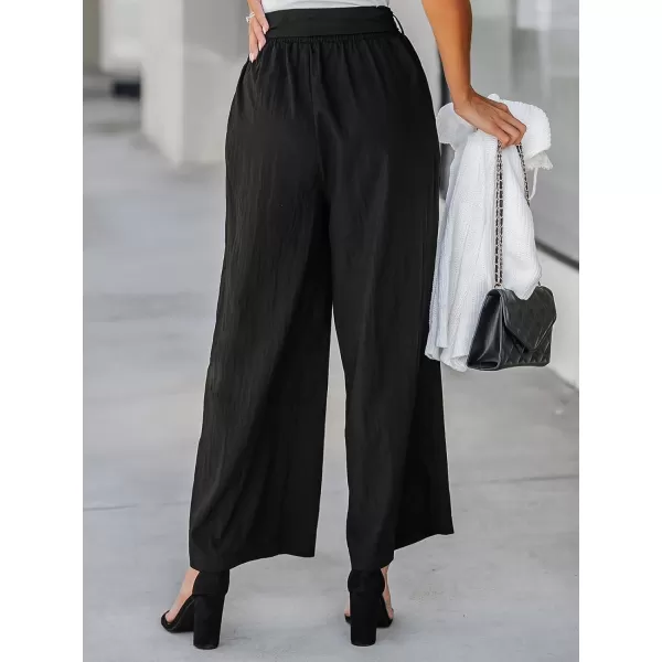 imageCUPSHE Women Pants Belted Straight Leg Pants Wide Leg Pant Casual DressyBlack