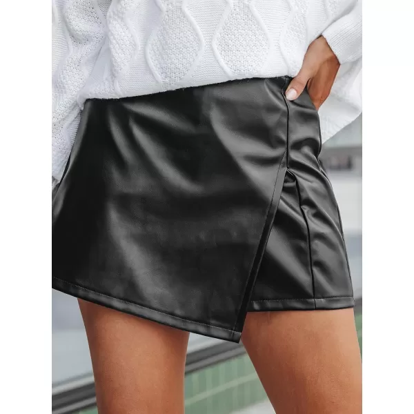 imageCUPSHE Women Pants Faux Leather High Waist Wrap Pants Wide Leg Pant CasualBlack