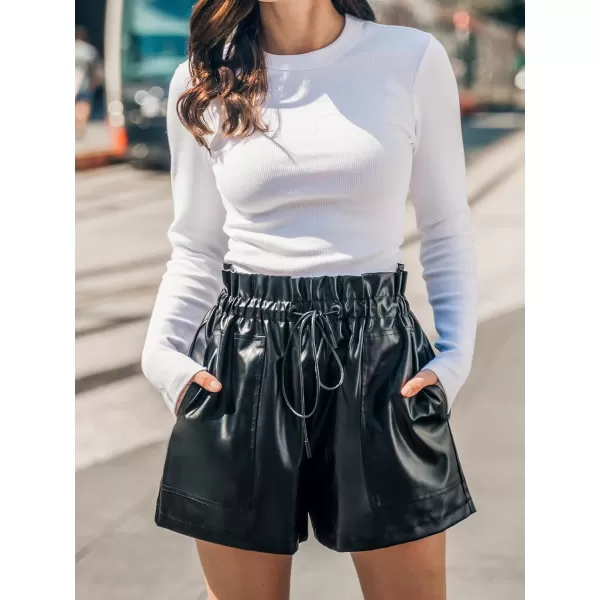 imageCUPSHE Women Pants Faux Leather Paperbag Waist Shorts Wide Leg Pant CasualBlack