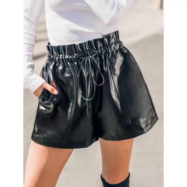 imageCUPSHE Women Pants Faux Leather Paperbag Waist Shorts Wide Leg Pant CasualBlack