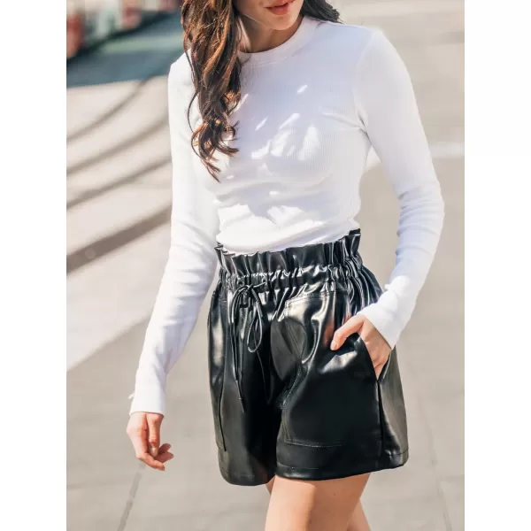 imageCUPSHE Women Pants Faux Leather Paperbag Waist Shorts Wide Leg Pant CasualBlack