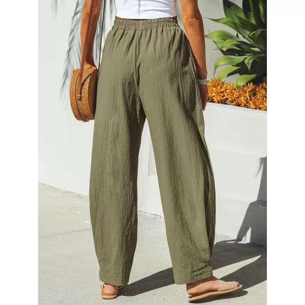 imageCUPSHE Women Pants Patch Pocket Tapered Leg Elastic Waist Long Pant Casual BeachGreen