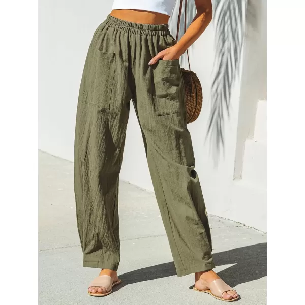 imageCUPSHE Women Pants Patch Pocket Tapered Leg Elastic Waist Long Pant Casual BeachGreen