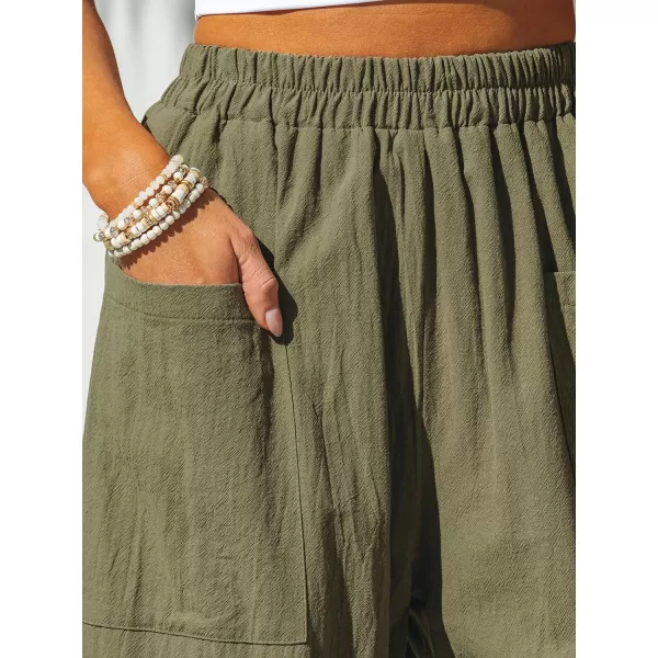 imageCUPSHE Women Pants Patch Pocket Tapered Leg Elastic Waist Long Pant Casual BeachGreen