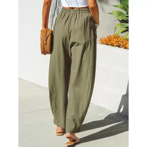 imageCUPSHE Women Pants Patch Pocket Tapered Leg Elastic Waist Long Pant Casual BeachGreen