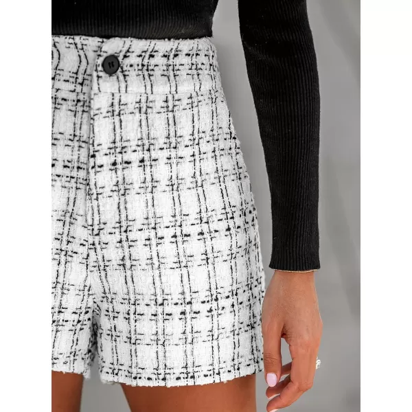 imageCUPSHE Women Pants Plaid Button High Waist Shorts Wide Leg Mini Pant CasualWhite