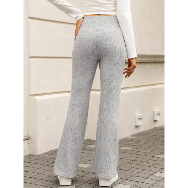 imageCUPSHE Women Pants Ribbed Heathered Knit Flare Pant Long Wide Leg Pant CasualGrey