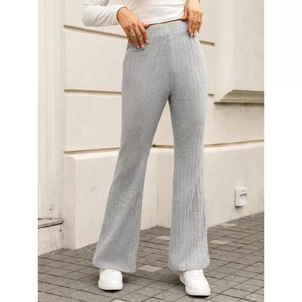 imageCUPSHE Women Pants Ribbed Heathered Knit Flare Pant Long Wide Leg Pant CasualGrey
