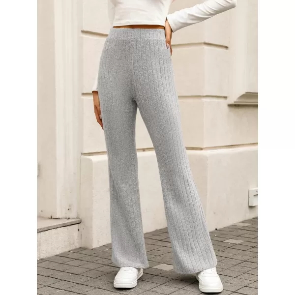 imageCUPSHE Women Pants Ribbed Heathered Knit Flare Pant Long Wide Leg Pant CasualGrey