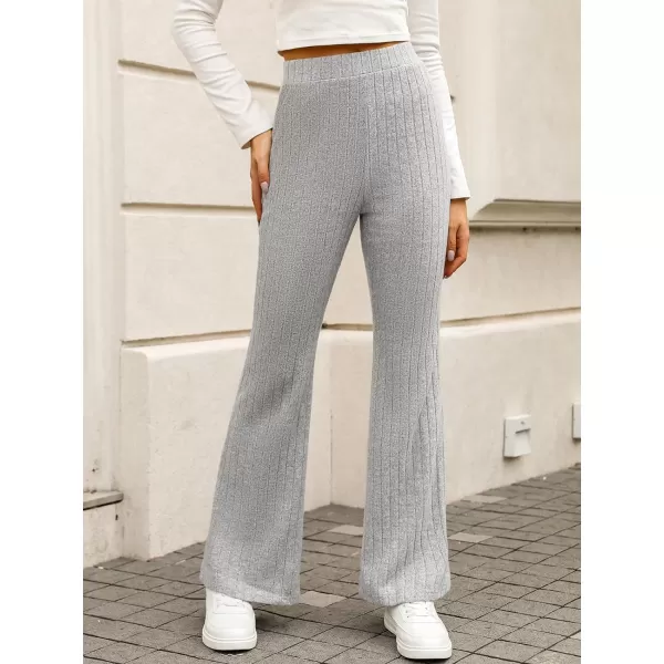 imageCUPSHE Women Pants Ribbed Heathered Knit Flare Pant Long Wide Leg Pant CasualGrey