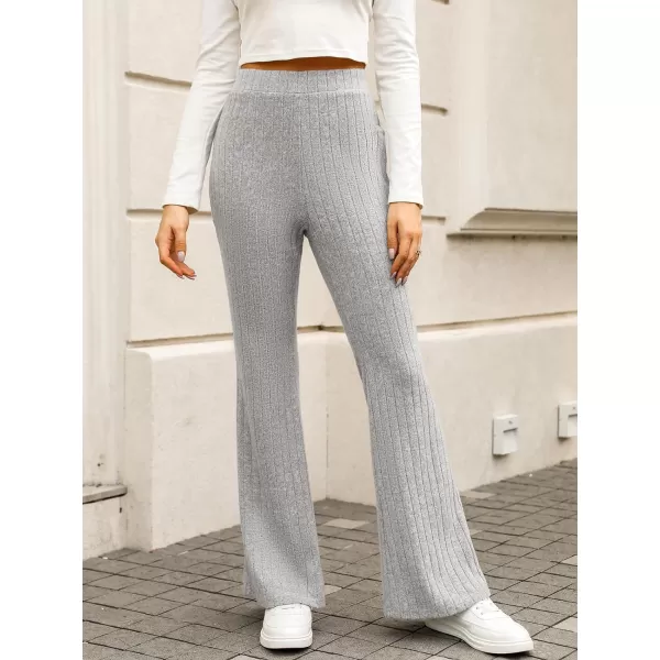 imageCUPSHE Women Pants Ribbed Heathered Knit Flare Pant Long Wide Leg Pant CasualGrey