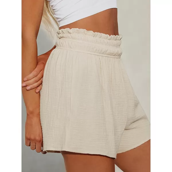 imageCUPSHE Women Pants Smocked Paperbag Waist Shorts Loose Fit Pant Wide Leg Casual BeachBeige
