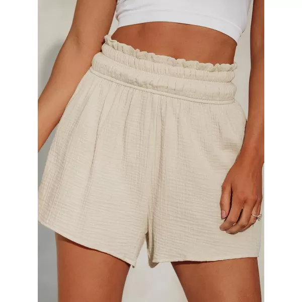 imageCUPSHE Women Pants Smocked Paperbag Waist Shorts Loose Fit Pant Wide Leg Casual BeachBeige