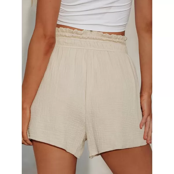 imageCUPSHE Women Pants Smocked Paperbag Waist Shorts Loose Fit Pant Wide Leg Casual BeachBeige