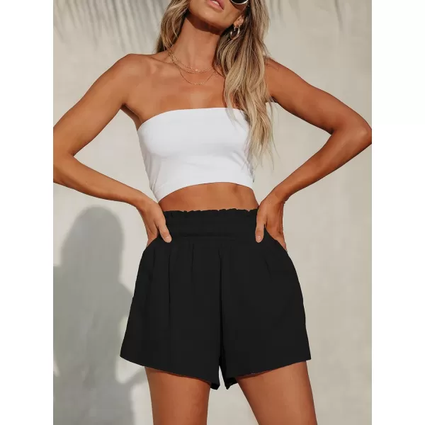 imageCUPSHE Women Pants Smocked Paperbag Waist Shorts Loose Fit Pant Wide Leg Casual BeachBlack