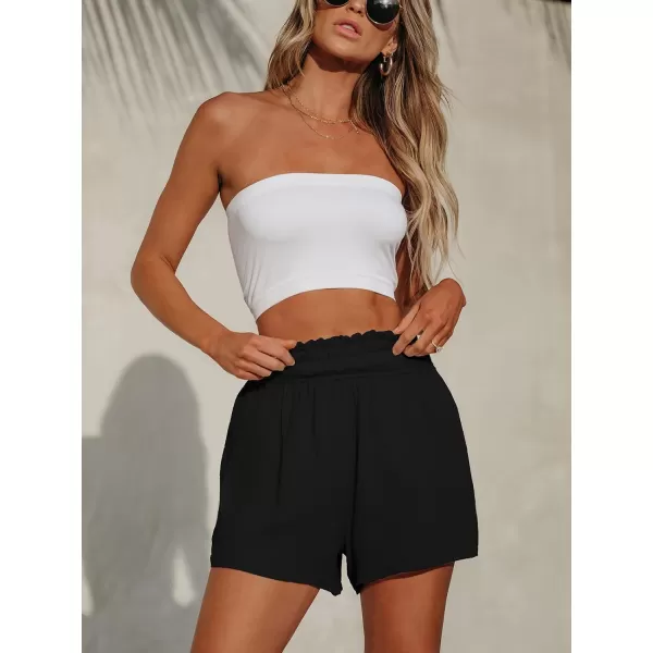 imageCUPSHE Women Pants Smocked Paperbag Waist Shorts Loose Fit Pant Wide Leg Casual BeachBlack