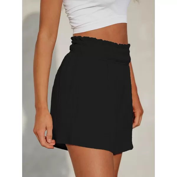 imageCUPSHE Women Pants Smocked Paperbag Waist Shorts Loose Fit Pant Wide Leg Casual BeachBlack
