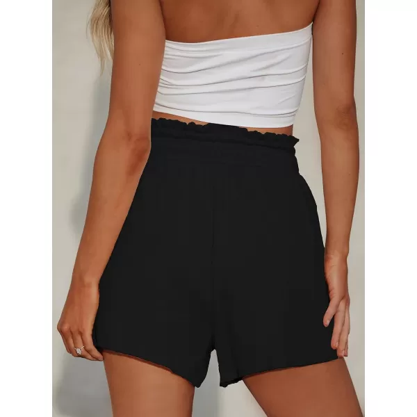 imageCUPSHE Women Pants Smocked Paperbag Waist Shorts Loose Fit Pant Wide Leg Casual BeachBlack