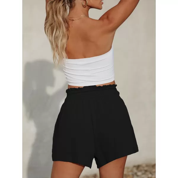 imageCUPSHE Women Pants Smocked Paperbag Waist Shorts Loose Fit Pant Wide Leg Casual BeachBlack
