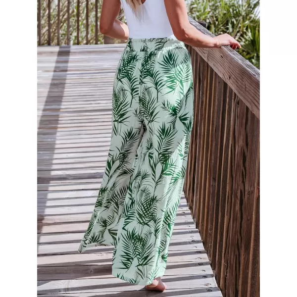 imageCUPSHE Women Pants Tropical Frill Wide Leg Loose Fit Boho Maxi Pant Casual BeachGreen Leaves