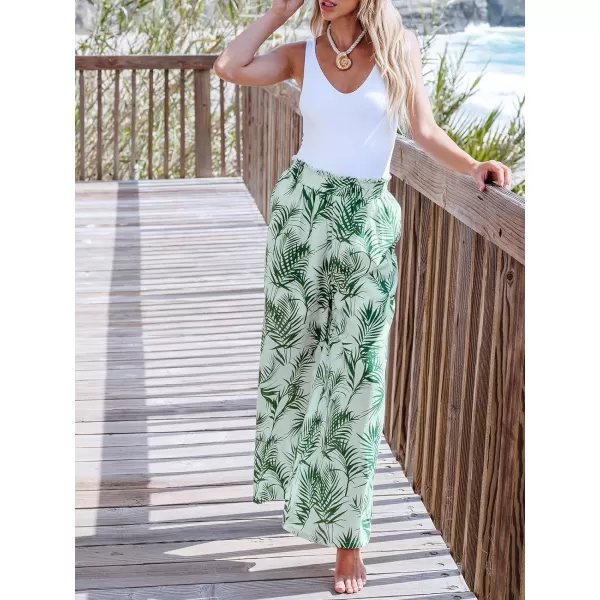 imageCUPSHE Women Pants Tropical Frill Wide Leg Loose Fit Boho Maxi Pant Casual BeachGreen Leaves