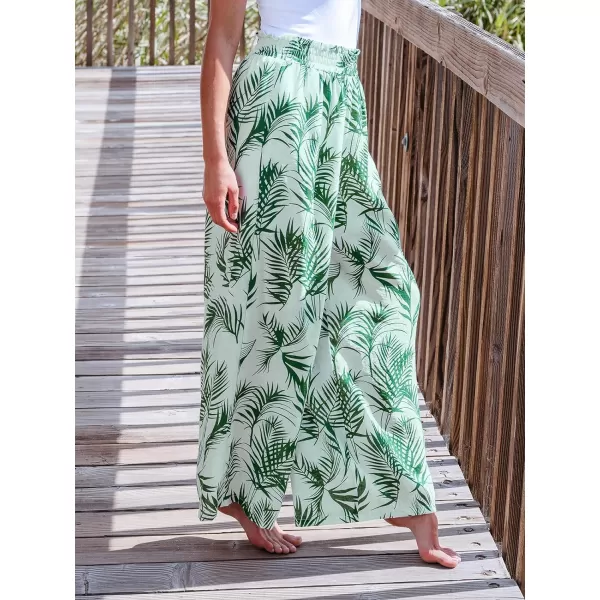 imageCUPSHE Women Pants Tropical Frill Wide Leg Loose Fit Boho Maxi Pant Casual BeachGreen Leaves