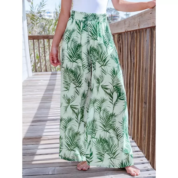 imageCUPSHE Women Pants Tropical Frill Wide Leg Loose Fit Boho Maxi Pant Casual BeachGreen Leaves