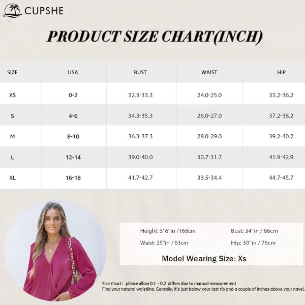 imageCUPSHE Women Peasant Sleeve Tops Casual Loose Fit V Neck Solid Ruched BlouseFuchsia