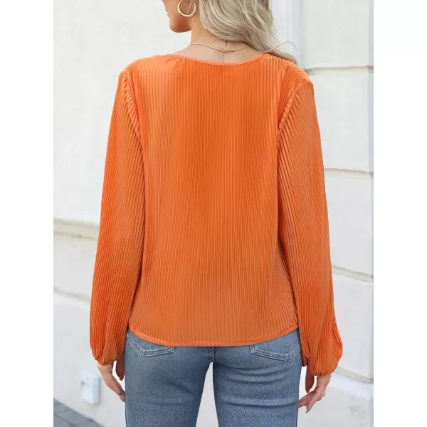 imageCUPSHE Women Peasant Sleeve Tops Casual Loose Fit V Neck Solid Ruched BlouseOrange