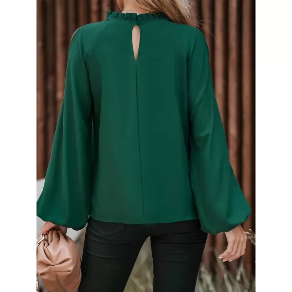 imageCUPSHE Women Peasant Sleeve Tops Long Sleeve Mock Meck Blouses Ruffles ShirtsGreen