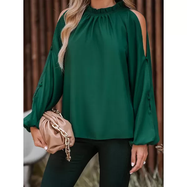 imageCUPSHE Women Peasant Sleeve Tops Long Sleeve Mock Meck Blouses Ruffles ShirtsGreen