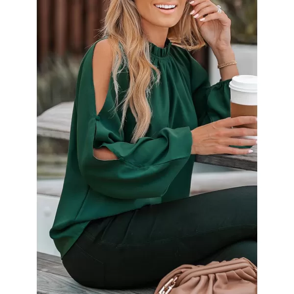 imageCUPSHE Women Peasant Sleeve Tops Long Sleeve Mock Meck Blouses Ruffles ShirtsGreen