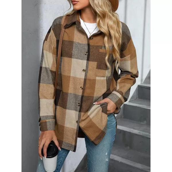 imageCUPSHE Women Plaid Oversized Jacket Winter Open Front Basic Collar Jackets CoatMulticolor