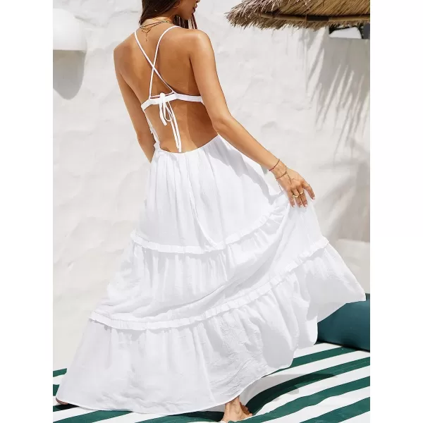 imageCUPSHE Women Plunge Frill Slip Maxi Dress Sexy Backless Beach Long DressesWhite